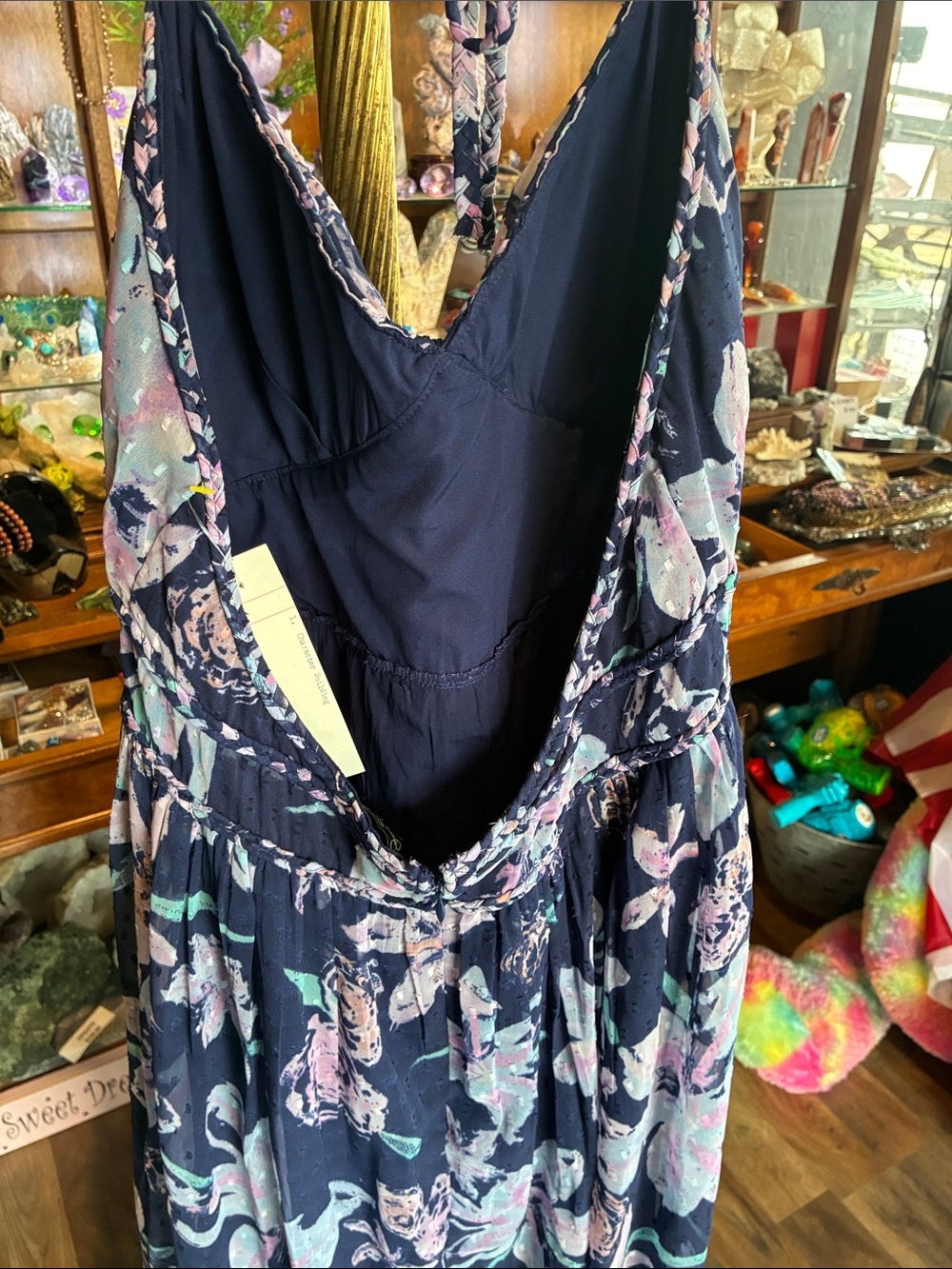 Navy Floral Maxi Dress with Pastel Blooms - Picture 4 of 5